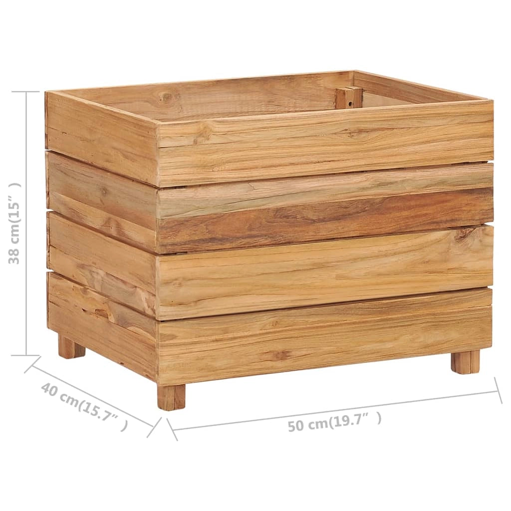 Aiuola rialzata per piante e fiori 50 x 40 x 38 cm legno di teak riciclato e acciaio 02_0000937