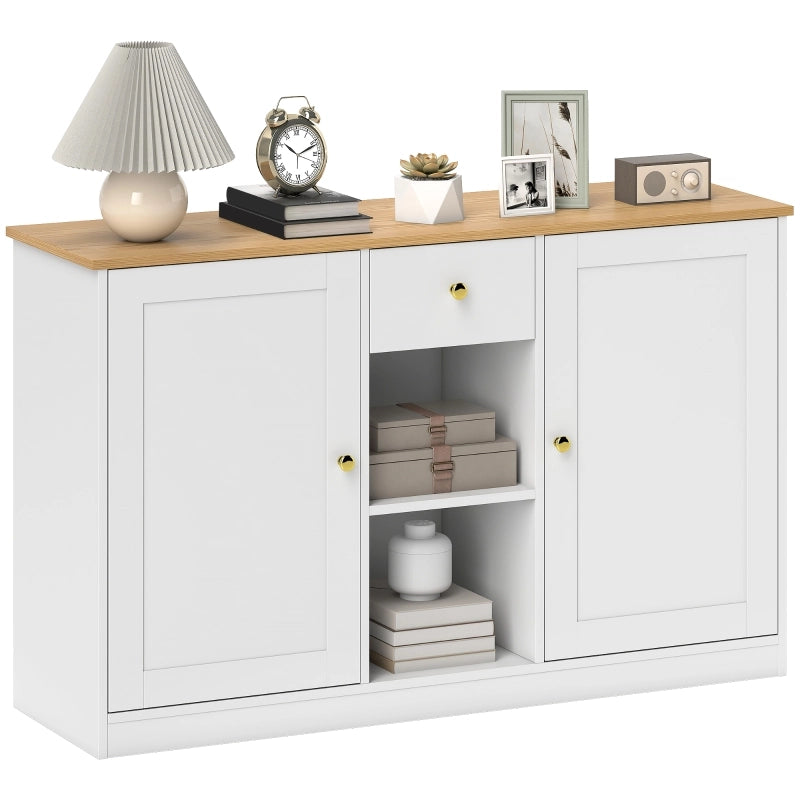 Credenza bianca con cassetto, 2 ante e 2 vani aperti, 120 x 35 x 75,2 cm