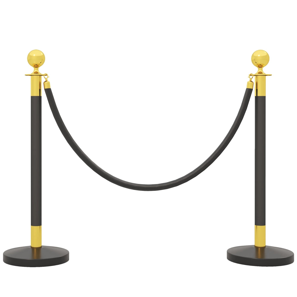 Colonnine Segnapercorso con Corda Vellutata Base Riempibile in Acciaio Inox Ø32x96 cm Nero e Oro