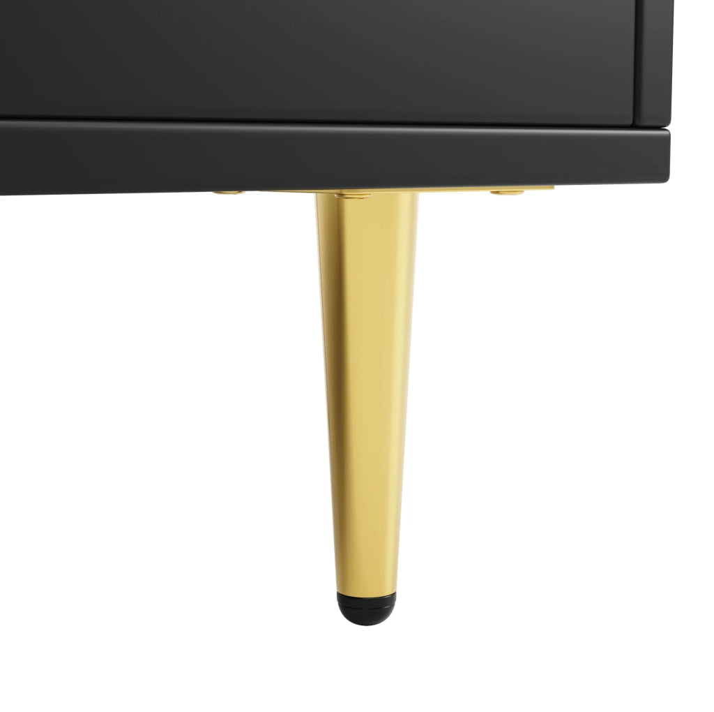 Credenza 145x39x171 cm con ante in vetro Changhong e portabottiglie; MDF e metallo; nero