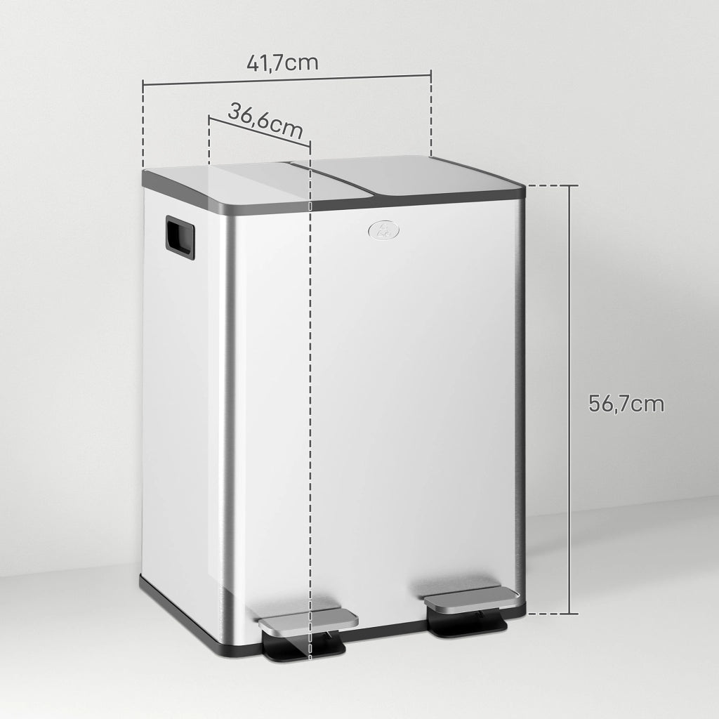 Cestino Rifiuti Acciaio Inox 2x20L Pedale ¨C zephmum ¨C Argento