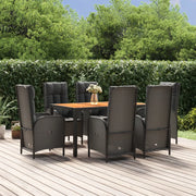 Set da Pranzo da Giardino 7 pz Nero con Cuscini in Polyrattan 3185071