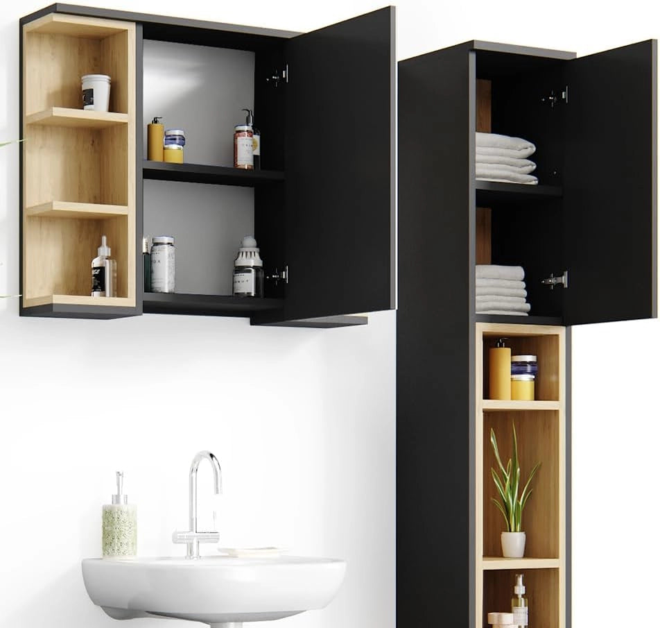 Set mobili bagno Aquis, Antracite, 79.6 cm, composto da mobile sottolavabo, specchiera e colonna alta