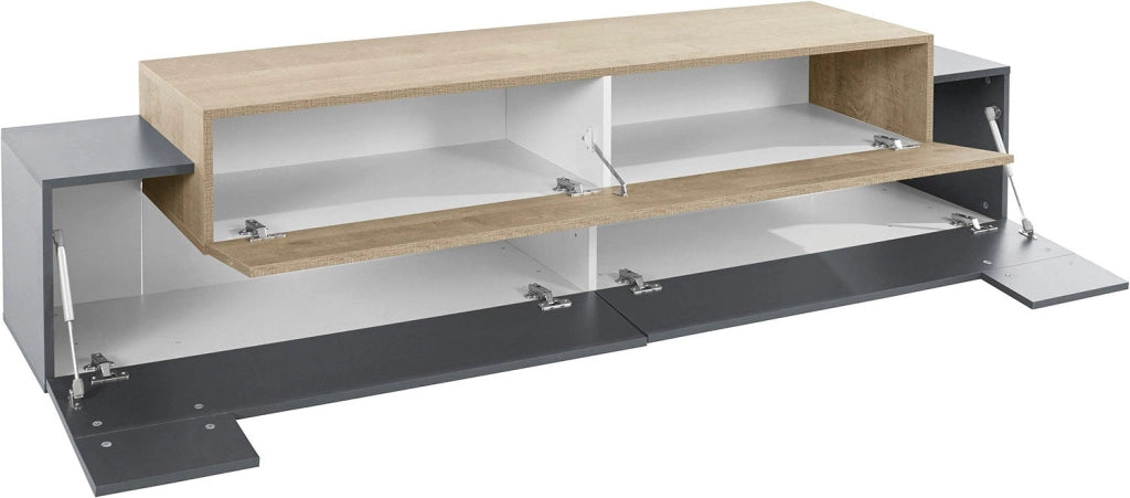 Mobile Tv 2 Ante a Ribalta 200x45x51,5 cm Coro Grigio Antracite Opaco/Rovere Wotan