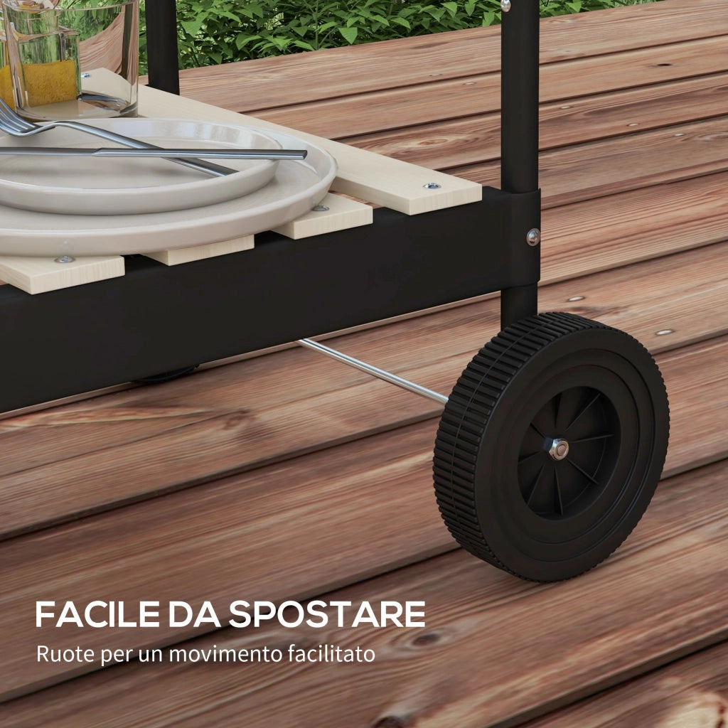 Barbecue a Carbonella 103x47x95 cm con Griglia Regolabile e 3 Ripiani in Metallo e Legno Rosso