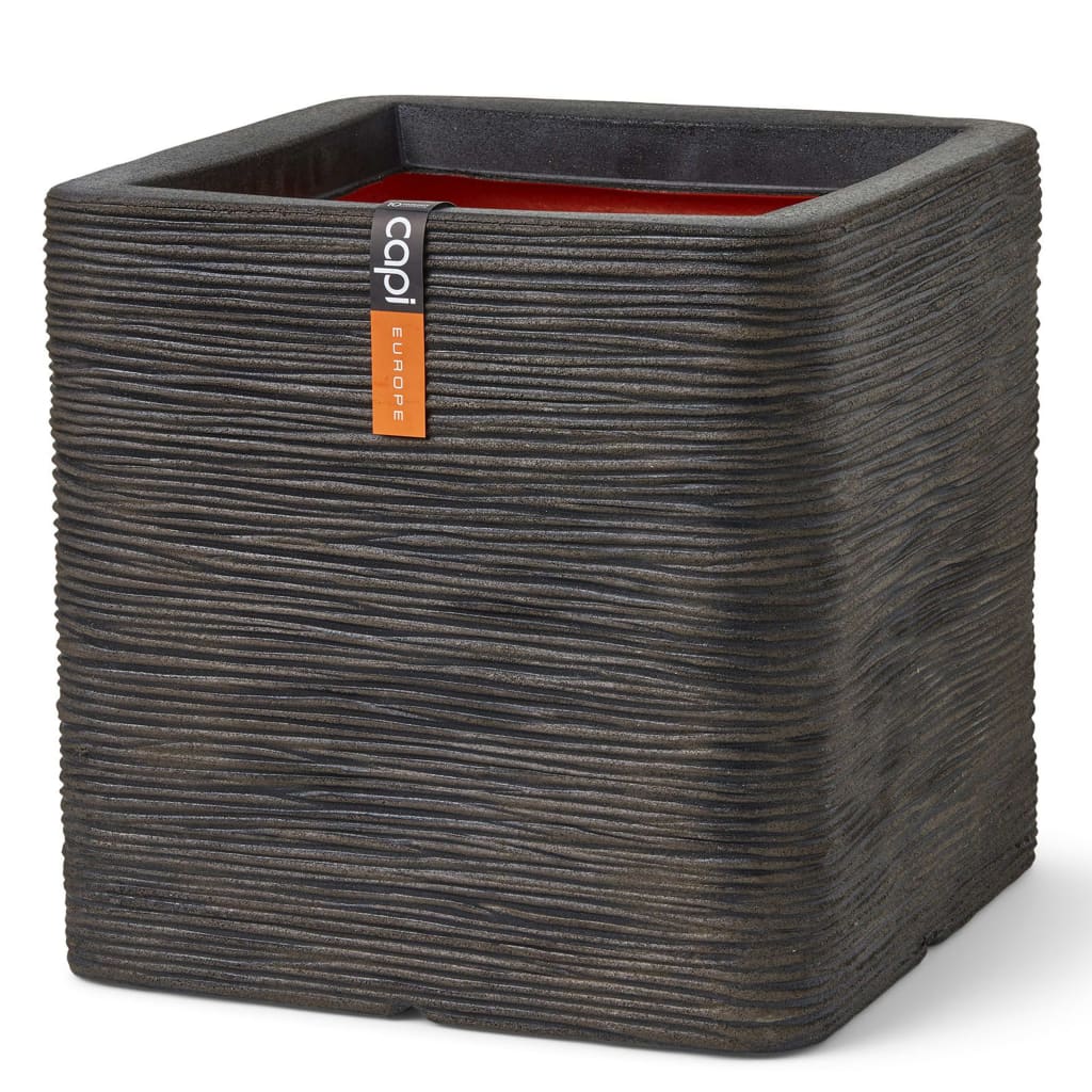 Vaso Nature Rib Quadrato 40x40x40 cm Marrone Scuro