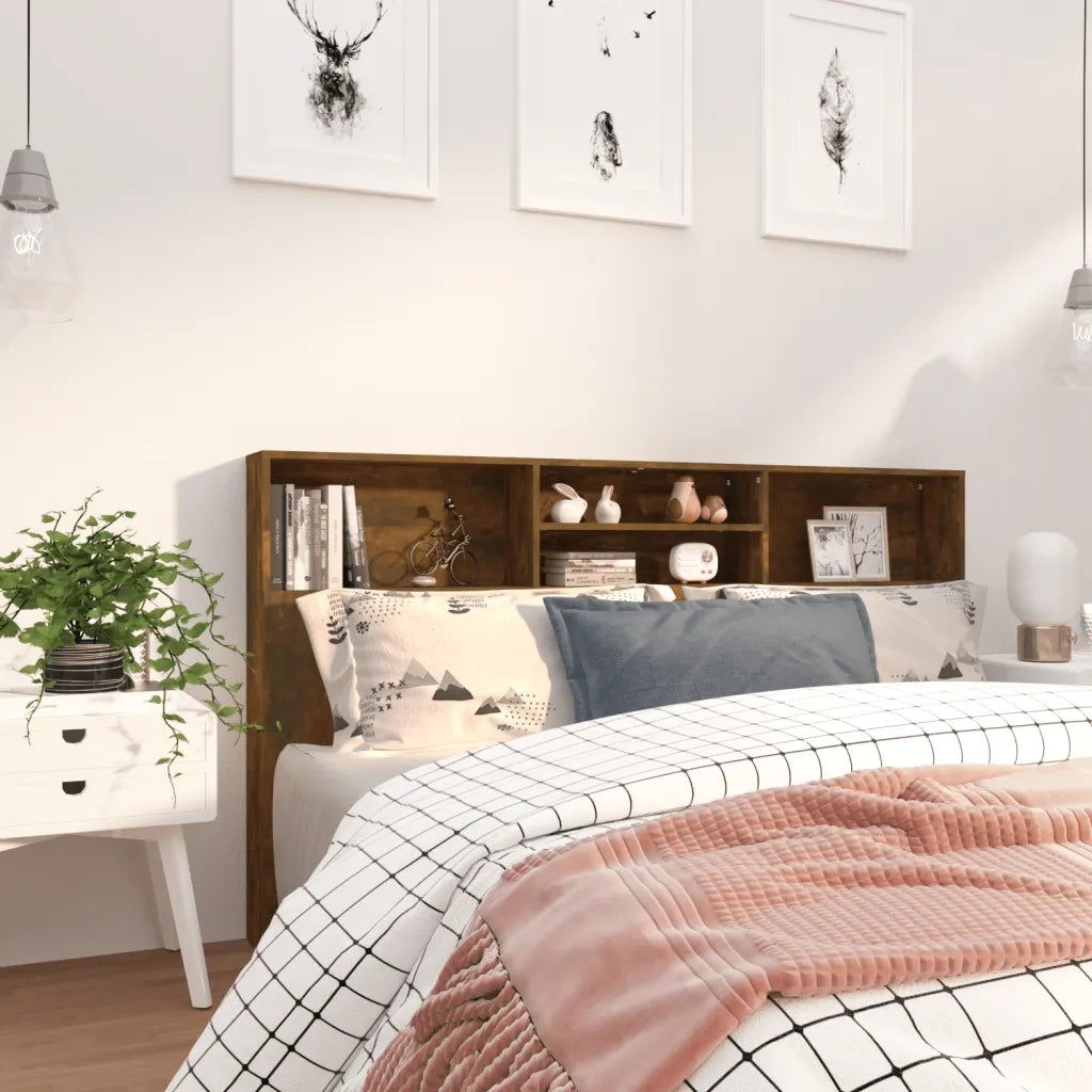 Testiera con Scomparti-Testata del letto Rovere Fumo 180x19x103,5 cm