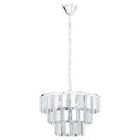 Lampadario A Sospensione Moderno Erseka Acciaio Cromo Cristallo 5 Luci E14