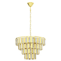 Lampadario A Sospensione Moderno Erseka Acciaio Ottone Cristallo 7 Luci E14