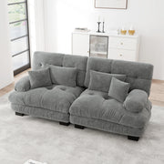 Divano angolare modulare in chenille con cuscini lombari e decorativi schienale ergonomico per soggiorno grigio