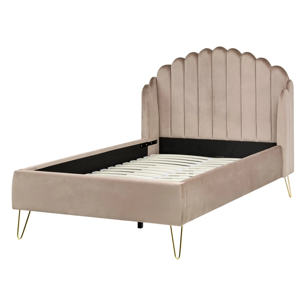 Letto matrimoniale con rete in velluto tortora 120 x 200 cm  gambe in metallo testata retro capitonné