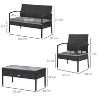 Set Salotto da Giardino Divano 2 Poltrone e Tavolino Nero