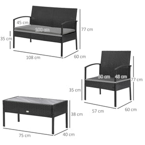 Set Salotto da Giardino Divano 2 Poltrone e Tavolino Nero