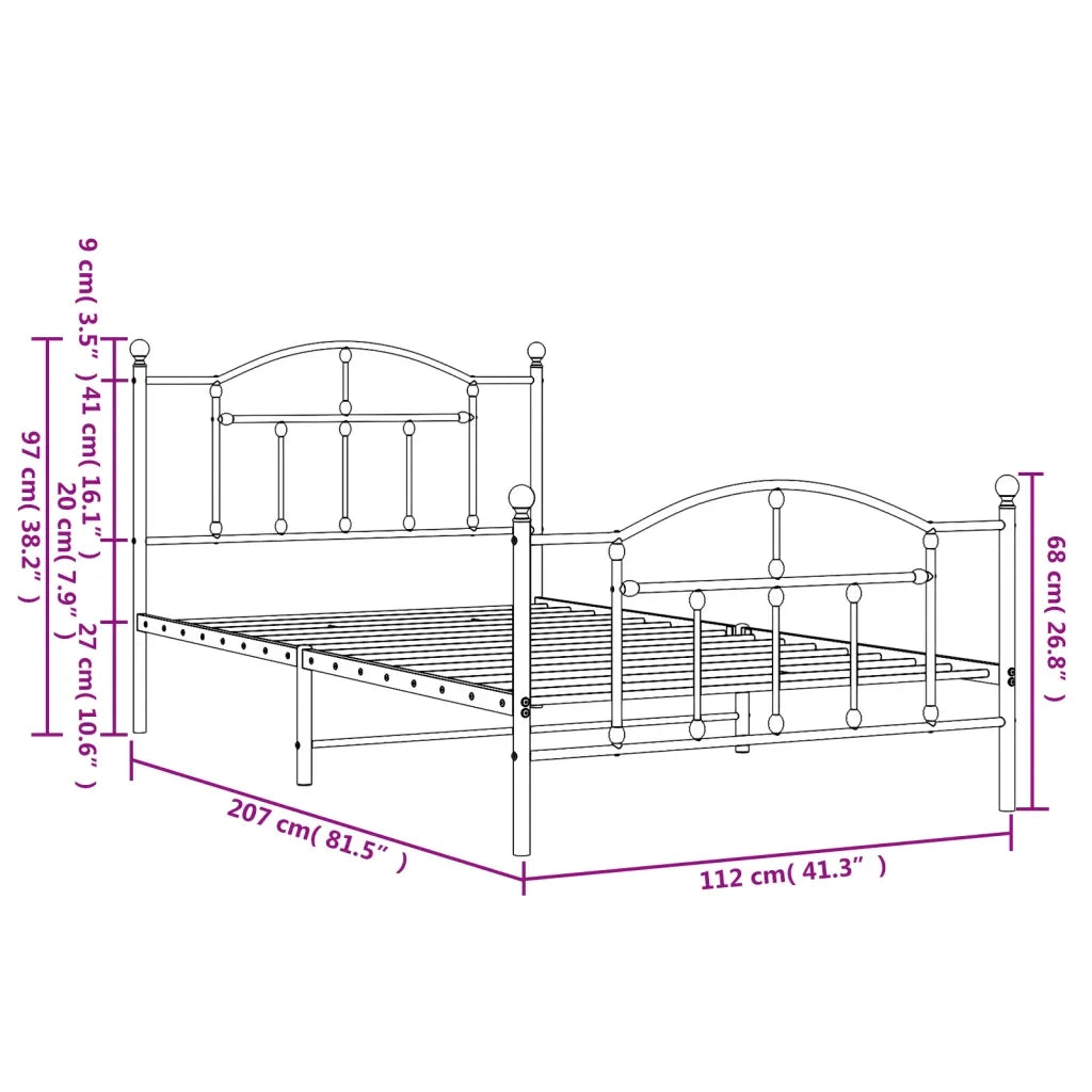 Giroletto con Testiera e Pediera-Struttura Letto Metallo Nero 107x203 cm 993475