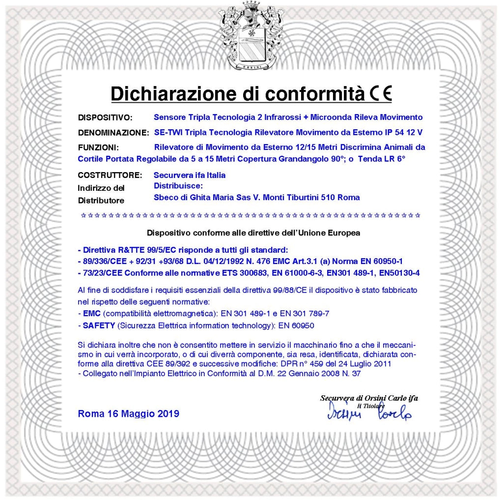 Rilevatore Movimento Tripla Tecnologia da Esterno 2 Pezzi Portata 15 Metri Grandangolo o Tenda Regolabile da 5/15 MT Alimentazione 12 V Via Filo Con Snodo Orientab Sensori 2 Pir 1 Microonda AND OR