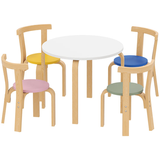 Set Tavolo e 4 Sedie per Bambini 3-8 Anni con Bordi Arrotondati in Legno Multicolore