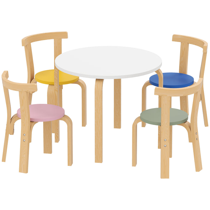 Set Tavolo e 4 Sedie per Bambini 3-8 Anni con Bordi Arrotondati in Legno Multicolore