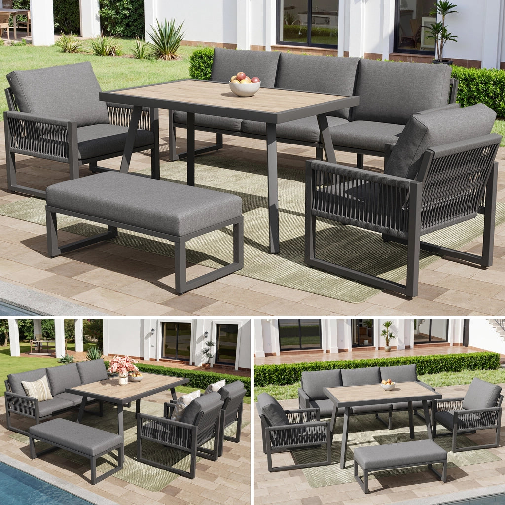 Set Divano da Giardino 6-7 Posti con Tavolo da Pranzo e Cuscini ¨C Xylo ¨C Polyrattan Antracite