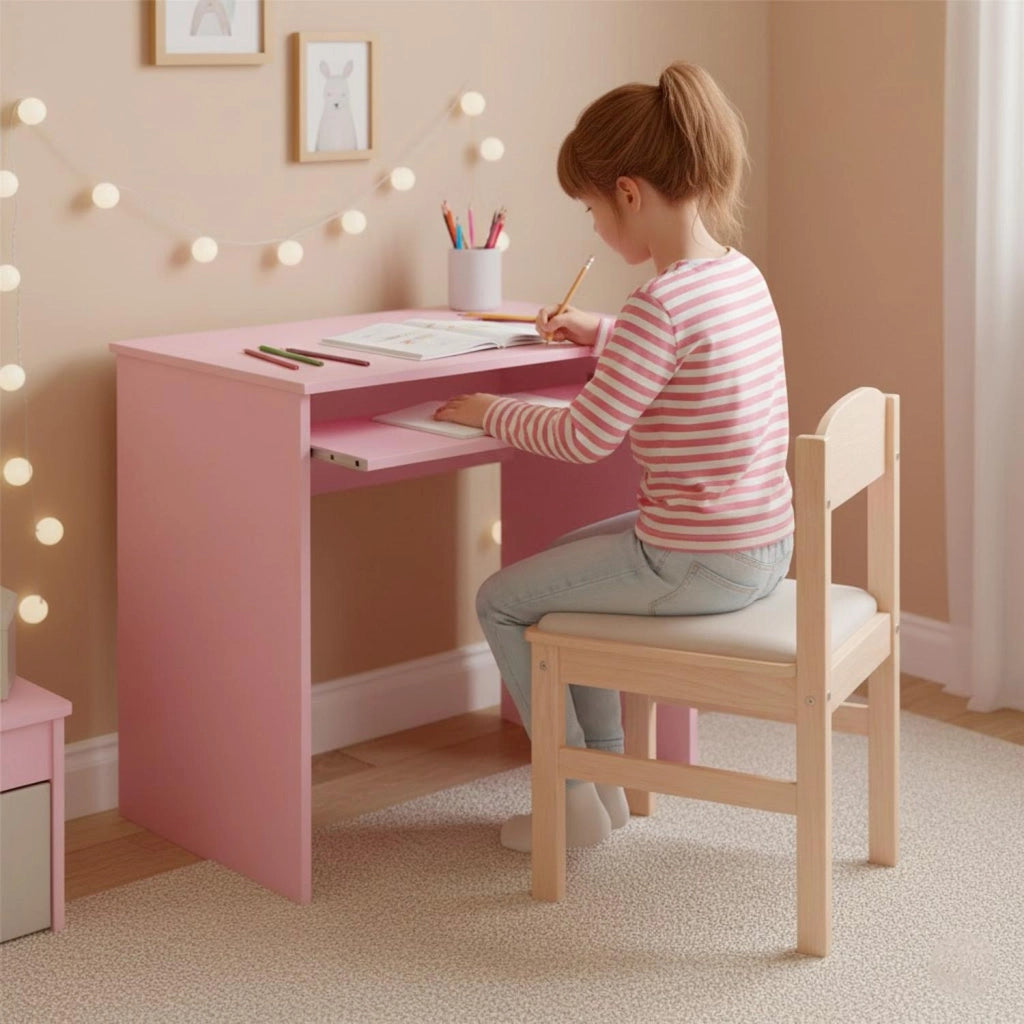 Scrivania Per Cameretta Postazione Desk PC Studio Ufficio Design Moderno Con Piano Scorrevole Piedini ABS Ideale Per Studio Compiti E Lavoro Quotidiano 90 x 54 x 79 Cm Rosa
