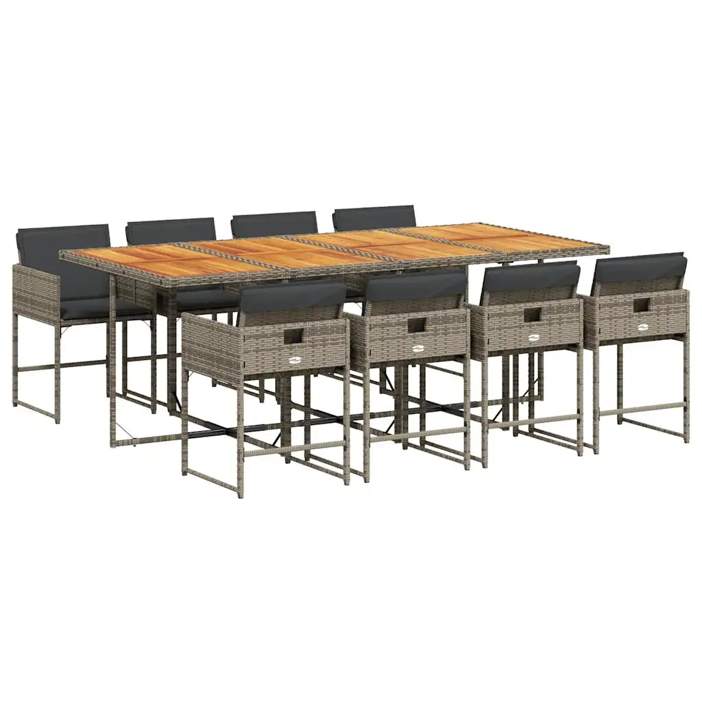 Set da Pranzo da Giardino 9 pz con Cuscini in Polyrattan Grigio 3211286