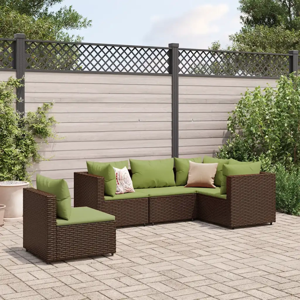 vidaXL Set Divani da Giardino 5 pz con Cuscini Marrone in Polyrattan