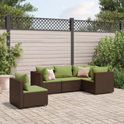 vidaXL Set Divani da Giardino 5 pz con Cuscini Marrone in Polyrattan