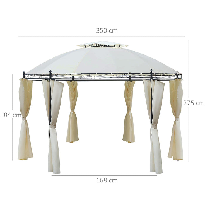 Gazebo da Giardino Ø3,5x2,75m con Tende in Acciaio e Poliestere Bianco