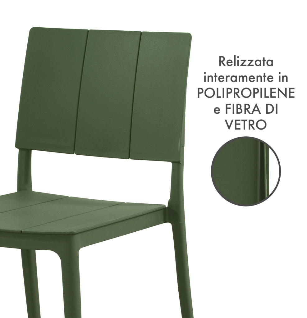 Set 4 Sedie In Polipropilene e Fibra Di Vetro Sedia Cucina Trattamento Uv Antiscolorimento Giardino Interno Esterno Moderne Robuste Resistenti Seduta Terrazzo Soggiorno Bar Ristorante Impilabili Livia-Verde