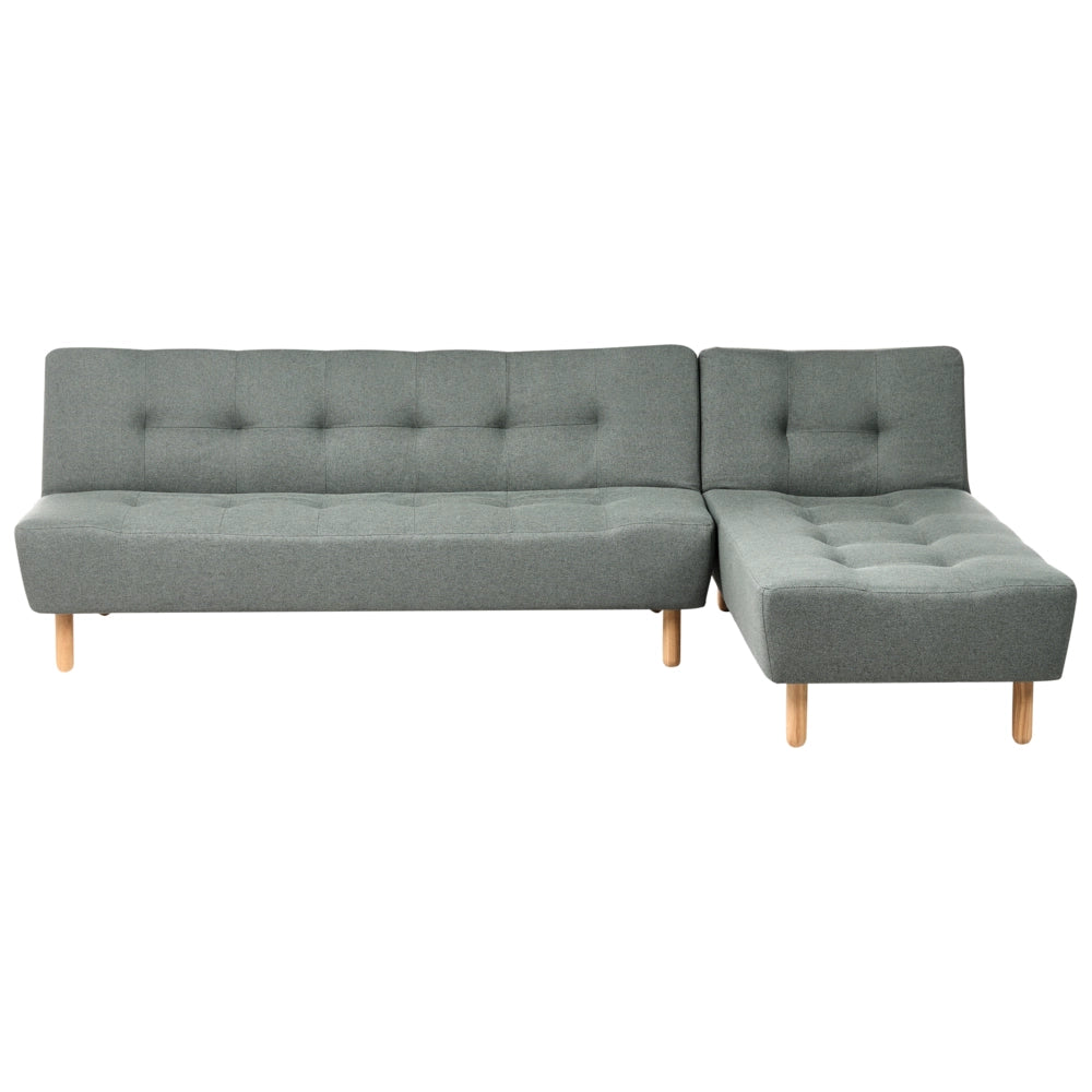 Divano ad Angolo Rivestimento in Tessuto Beige Gambe in Legno Chiaro Chaise Longue versione sinistra 4 Posti