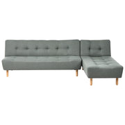 Divano ad Angolo Rivestimento in Tessuto Beige Gambe in Legno Chiaro Chaise Longue versione sinistra 4 Posti