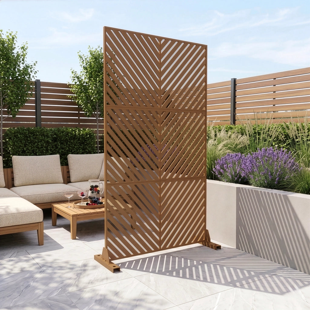 Pannello Divisorio Kekan con Struttura Decorativa in Acciaio 180 x 90 cm - Marrone casa.pro