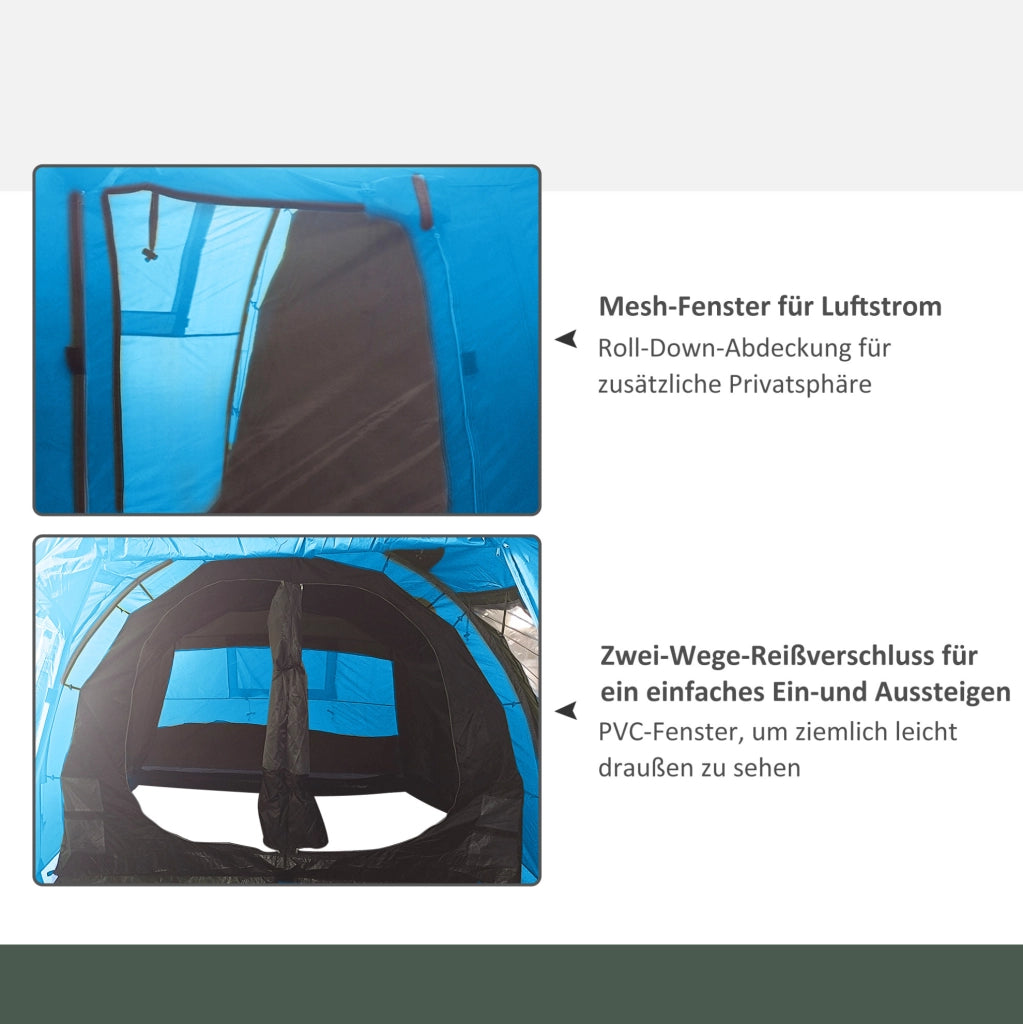 Tenda da campeggio 4 posti con 2 ambienti, blu