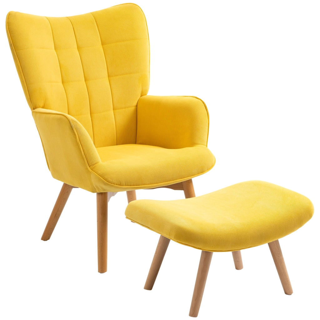 Poltrona relax con poggiapiedi in tessuto effetto corda ¨C Zephmum ¨C Giallo