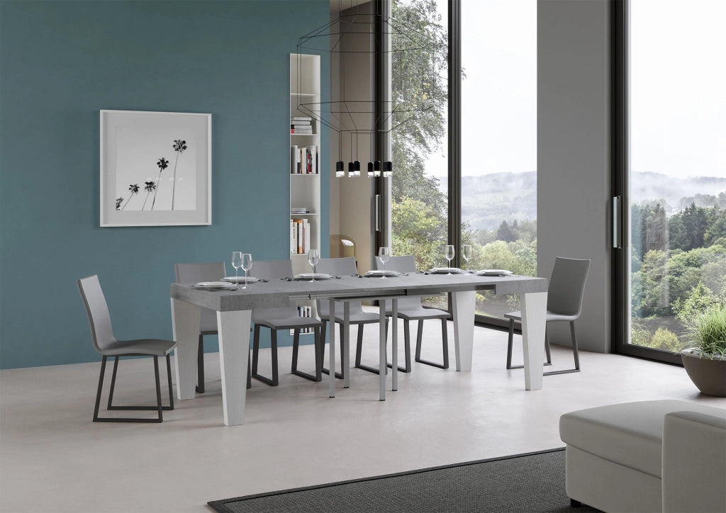 Tavolo Allungabile 90/246x90x77 cm Spimbo Mix piano Cemento  gambe Bianco Frassino