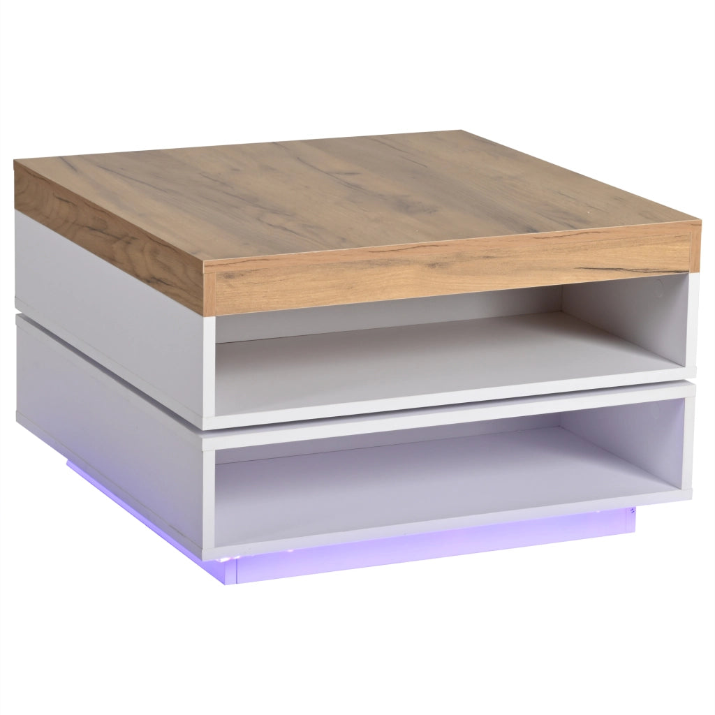 Tavolino da caffè con piano girevole 360° e LED - per soggiorno - 65x65x40 cm