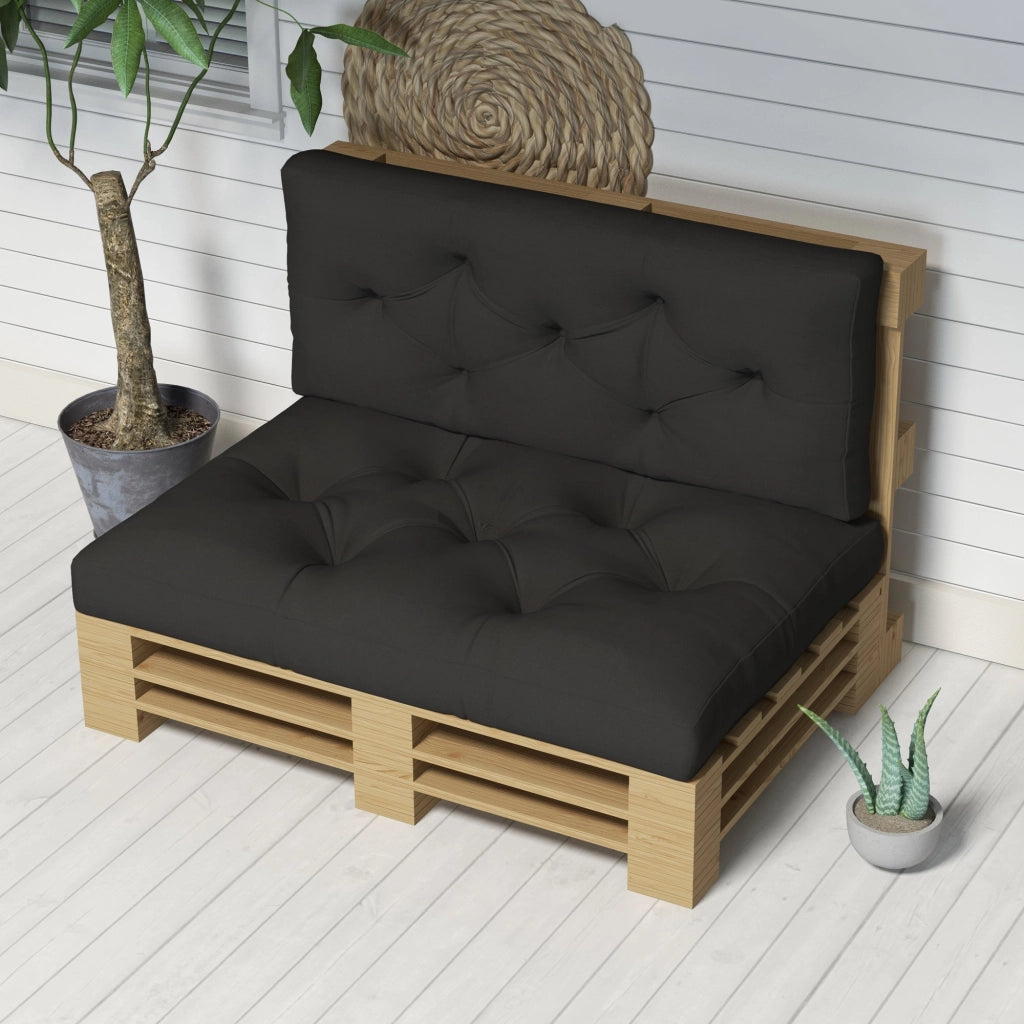 Set 2 Cuscini da Giardino per Divani e Pallet in Poliestere con Imbottitura Spessa Grigio