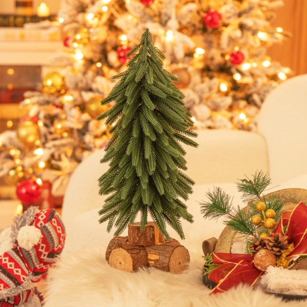 Albero di Natale da tavolo con 200 punte e base in legno massello, Mini albero di Natale per casa ufficio da 40cm