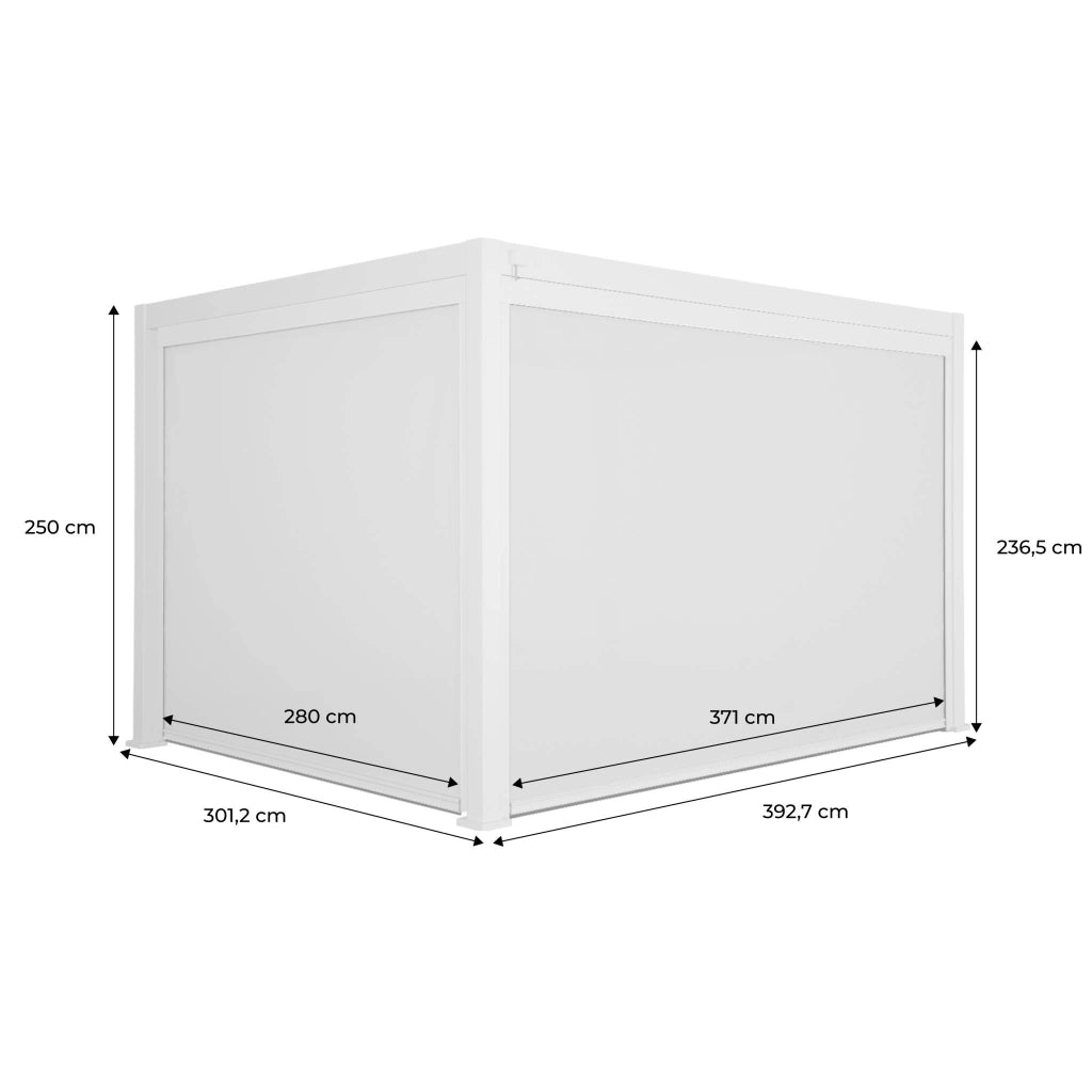 Pergola bioclimatica 3x4m in alluminio + tenda da 3m + tenda da 4m,