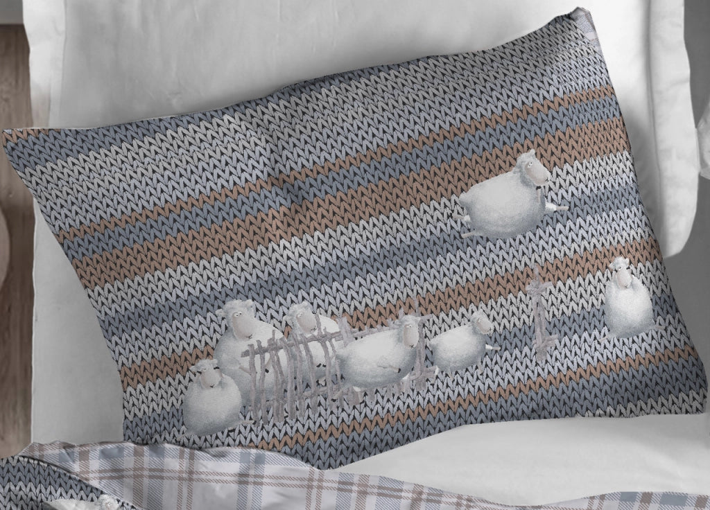 Copripiumino Sacco Piumone Cotone Flanella Pensieri Delicati Disegno Pecorelle - Singolo - Grigio
