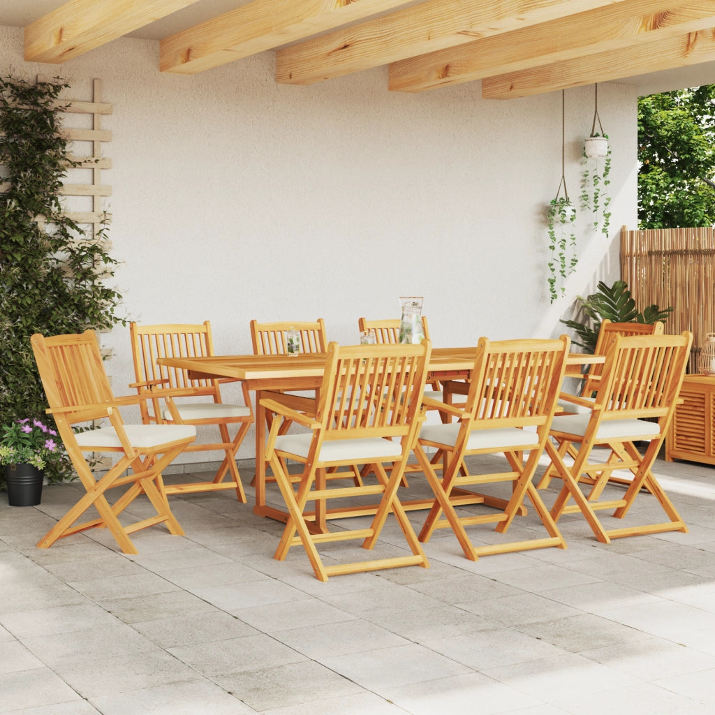 Sedia da giardino pieghevole  con cuscino bianco 8 pezzi in legno di acacia solido