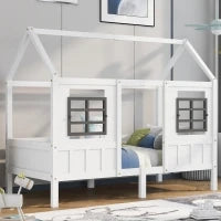 Letto a casetta con finestre, senza materasso，200×90 cm, Bianco