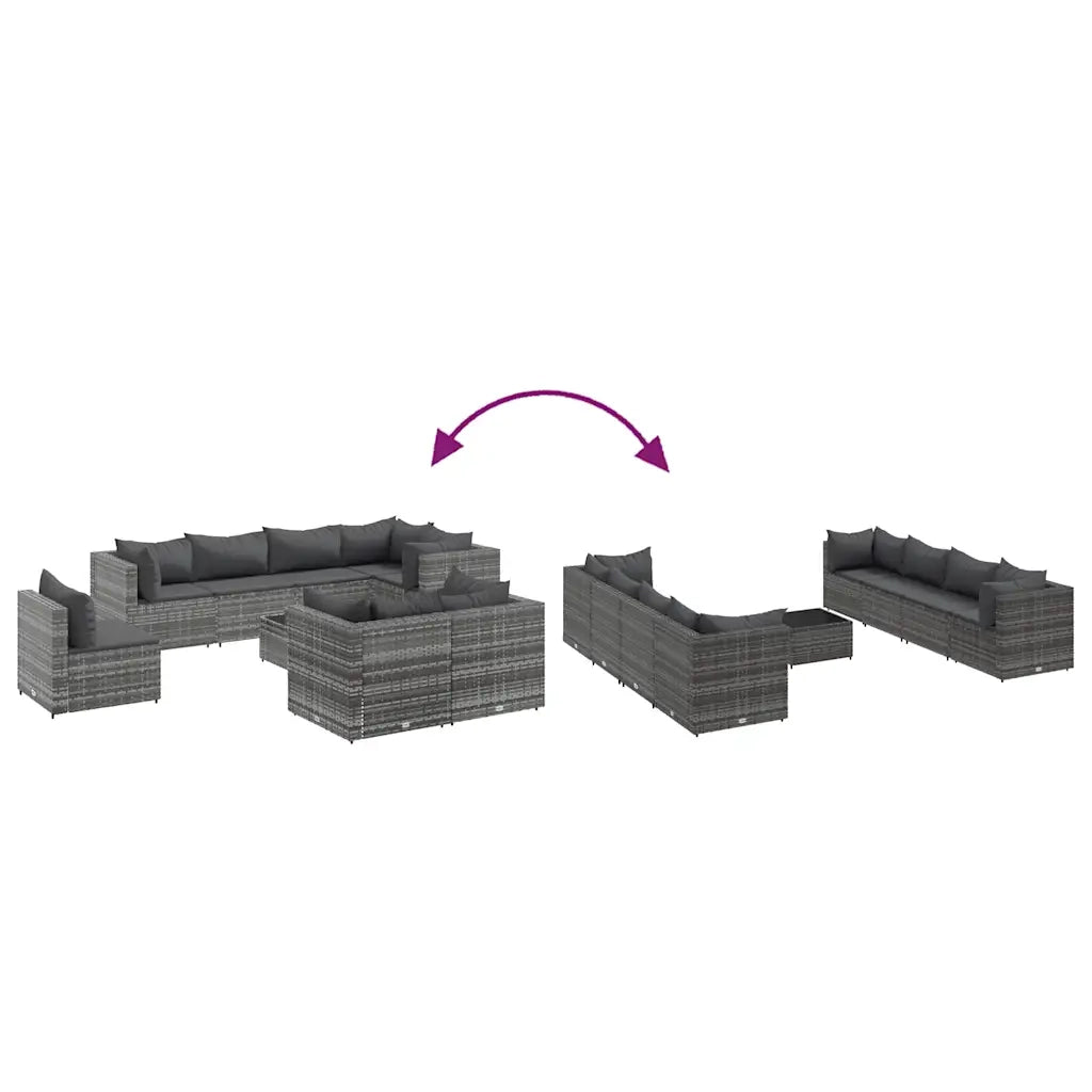 vidaXL Set Divani da Giardino 9 pz con Cuscini in Polyrattan Grigio