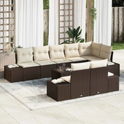 Set Divano da Giardino Marrone e Crema Poly Rattan