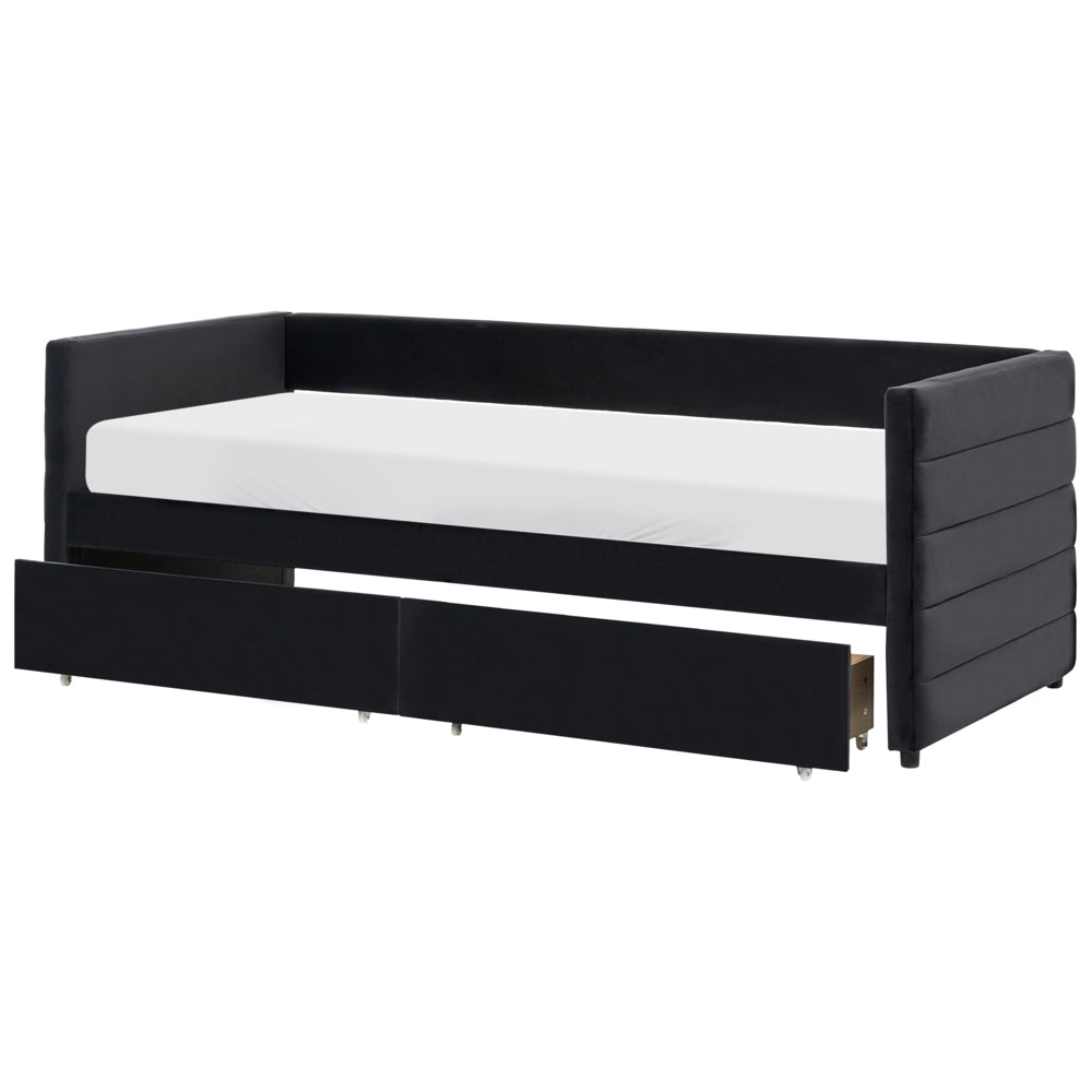 Letto con contenitore con cassetti in velluto nero 90 x 200 cm stanzetta design elegante