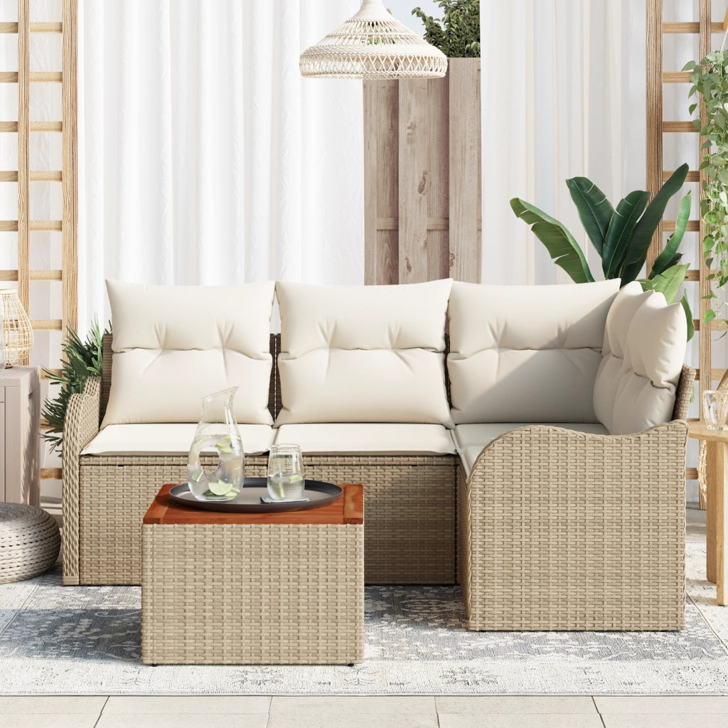 Set di divani da giardino  a 5 pezzi con cuscini beige in rattan poliestere