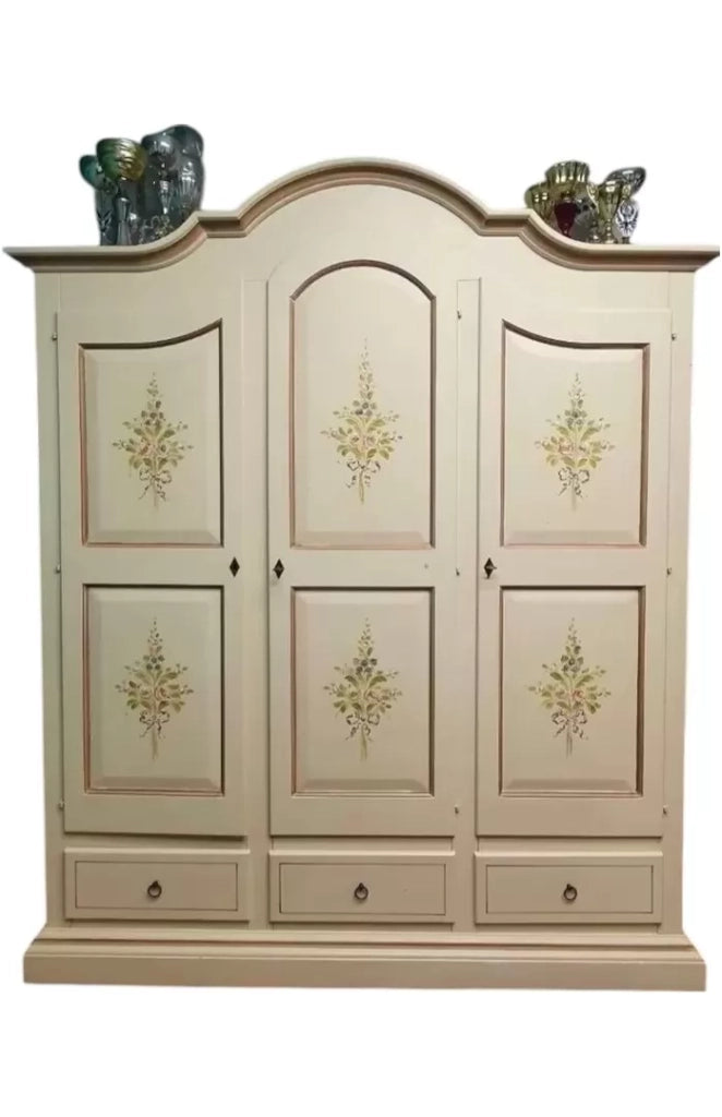 Armadio classico 3 porte avorio filo marrone legno 185x62x220 - Mobili 2G