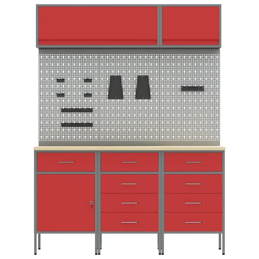 Set di mobili da lavoro con cassetto con blocco 8 pcs Rosso 3321451