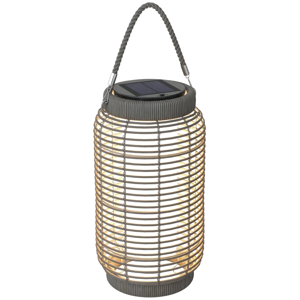 Lampione Solare da Esterno in Resina Intrecciato Grigio ¨C zephmum ¨C Acciaio, LED