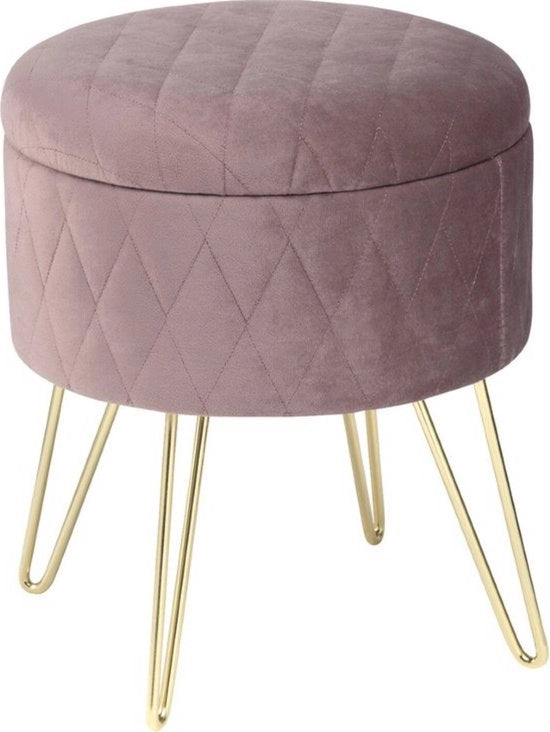 Sedile multifunzionale con spazio di stoccaggio - rivestimento in velluto - stile e robustezza - dimensioni 31,5x36 cm - colore rosa pallido