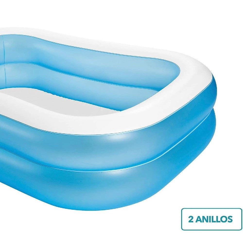 Trade Shop - Piscina Rettangolare Gonfiabile Family 2 Anelli 203x152x48 Cm 540lt Estate 57180 -